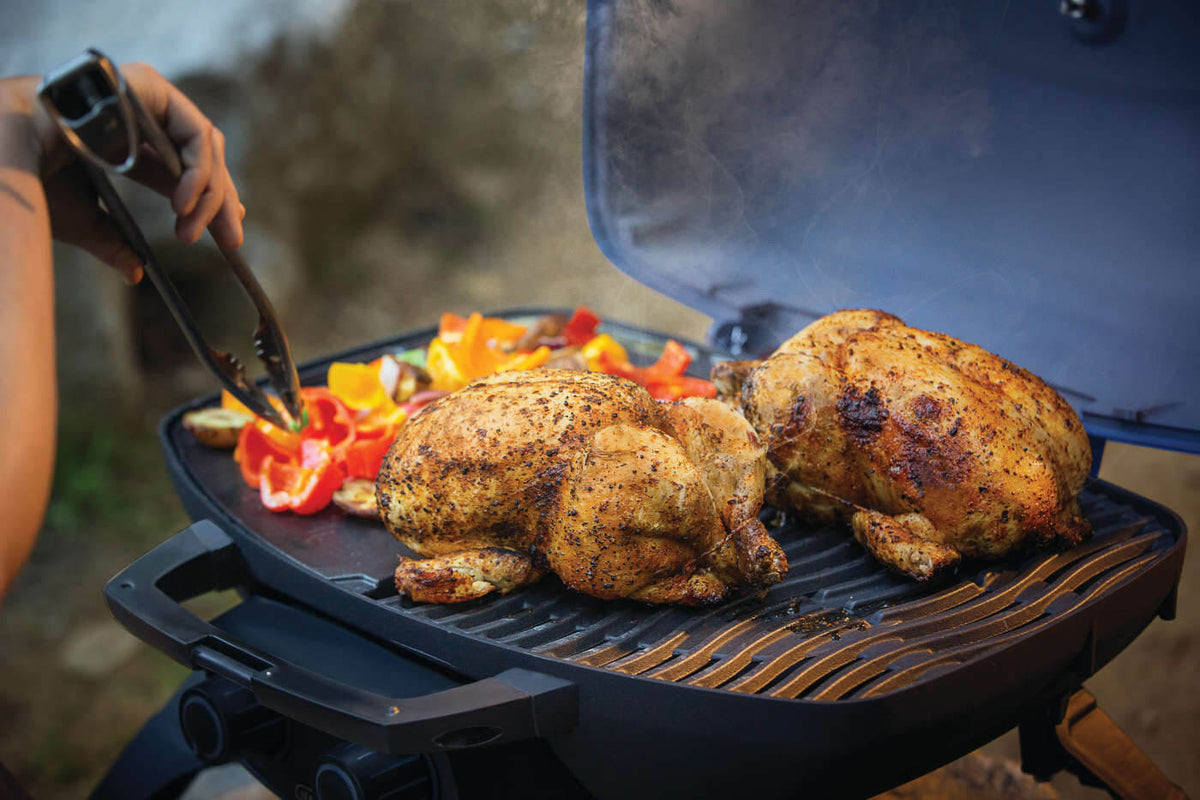 Napoleon TravelQ 285 Portable Propane Grill - Blue - Napoleon portable outdoor grill product and lifestyle image
