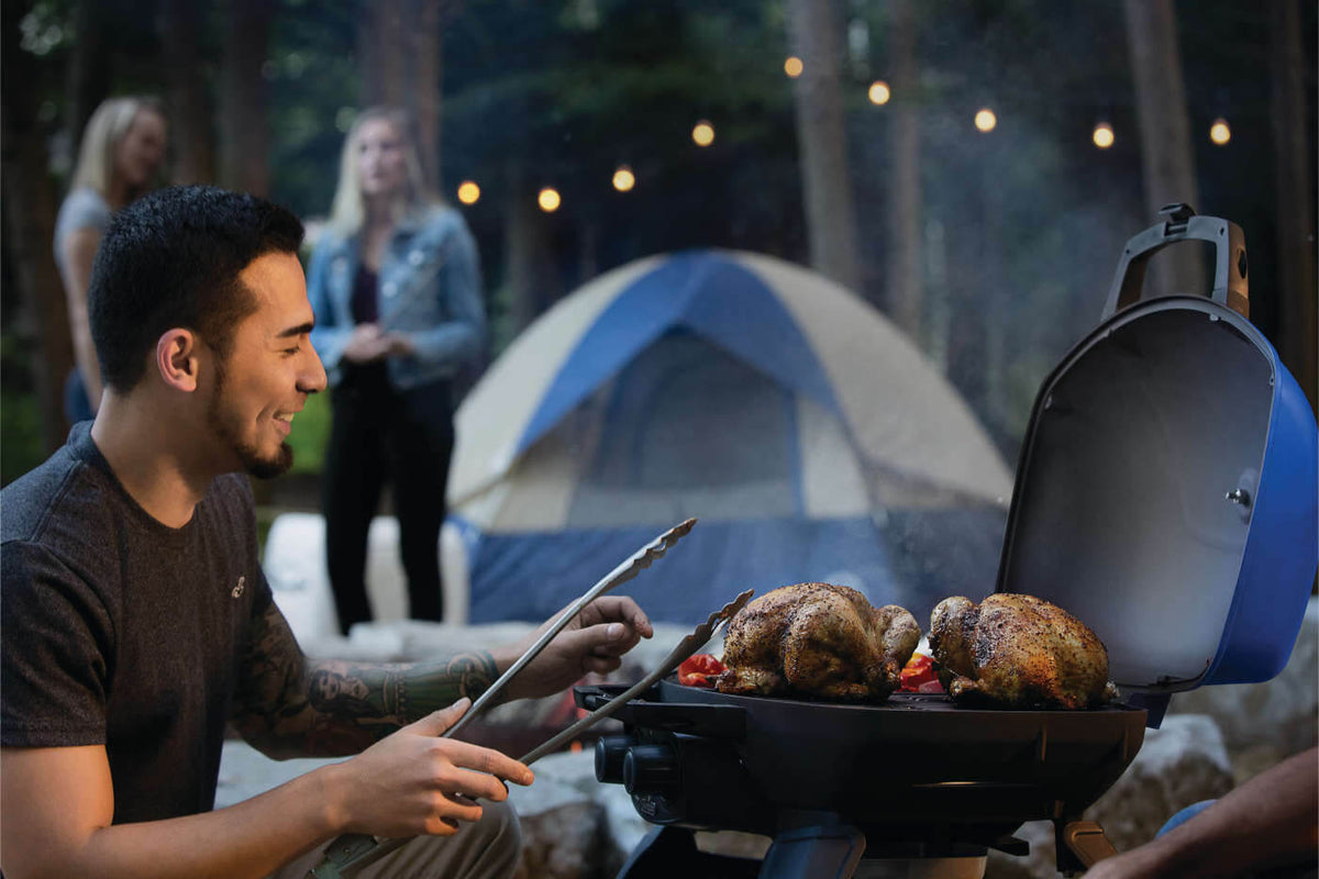 Napoleon TravelQ 285 Portable Propane Grill - Blue - Napoleon portable outdoor grill product and lifestyle image