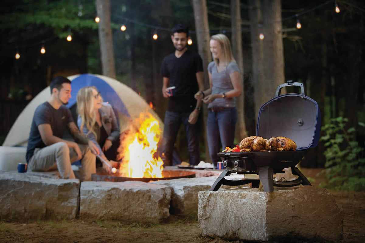 Napoleon TravelQ 285 Portable Propane Grill - Blue - Napoleon portable outdoor grill product and lifestyle image