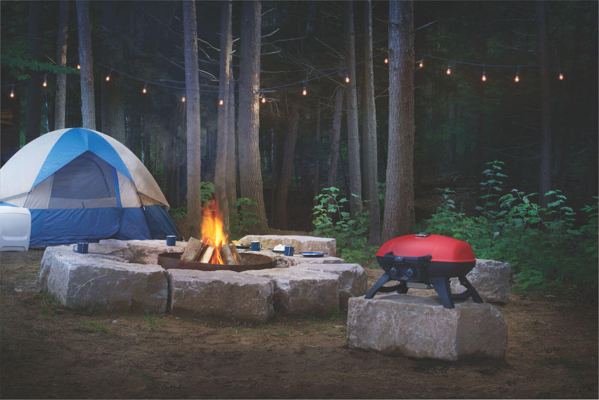 Napoleon TravelQ 285 Portable Propane Grill with Griddle - Red - Napoleon portable outdoor grill product and lifestyle image