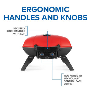 Napoleon TravelQ 285 Portable Propane Grill with Griddle - Red - Napoleon portable outdoor grill product and lifestyle image