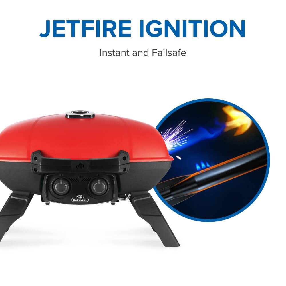 Napoleon TravelQ 285 Portable Propane Grill with Griddle - Red - Napoleon portable outdoor grill product and lifestyle image