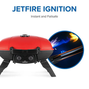 Napoleon TravelQ 285 Portable Propane Grill with Griddle - Red - Napoleon portable outdoor grill product and lifestyle image