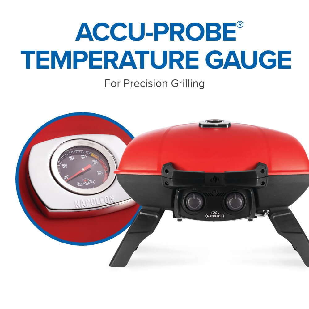 Napoleon TravelQ 285 Portable Propane Grill with Griddle - Red - Napoleon portable outdoor grill product and lifestyle image