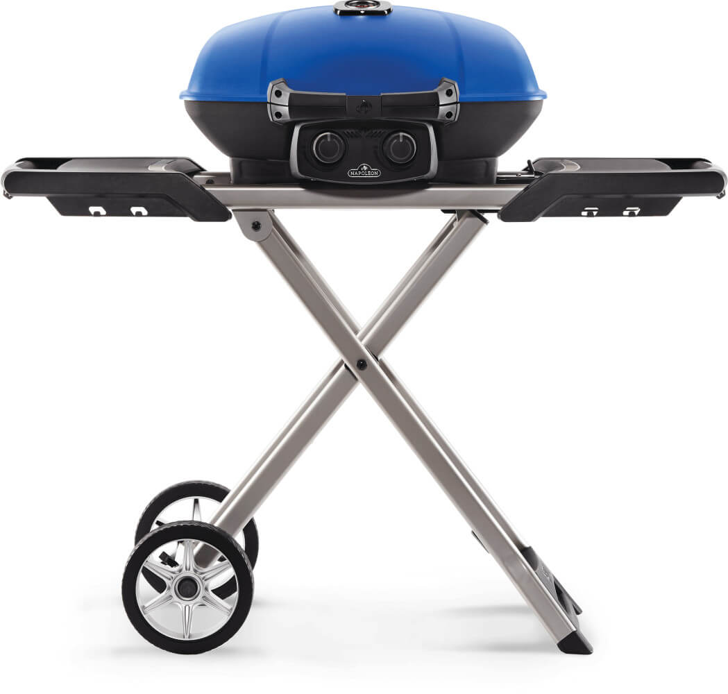 Napoleon TravelQ 285X Propane Grill with Scissor Cart - Blue - Napoleon portable outdoor grill product and lifestyle image