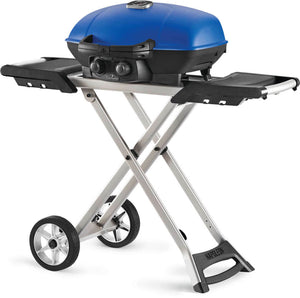 Napoleon TravelQ 285X Propane Grill with Scissor Cart - Blue - Napoleon portable outdoor grill product and lifestyle image