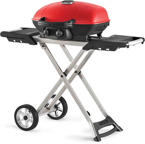 Napoleon TravelQ 285X Propane Grill with Cart & Griddle - Red - Napoleon portable outdoor grill product and lifestyle image