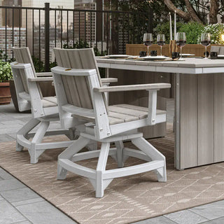 Luxcraft Urban swivel dining chairs around an outdoor table