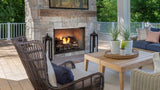 Majestic Vesper outdoor gas fireplace with split logs