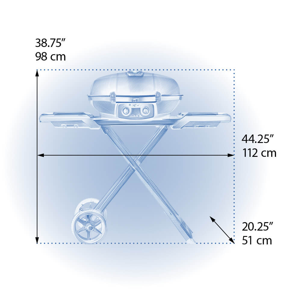 Napoleon TravelQ 285X Propane Grill with Scissor Cart - Blue - Napoleon portable outdoor grill product and lifestyle image
