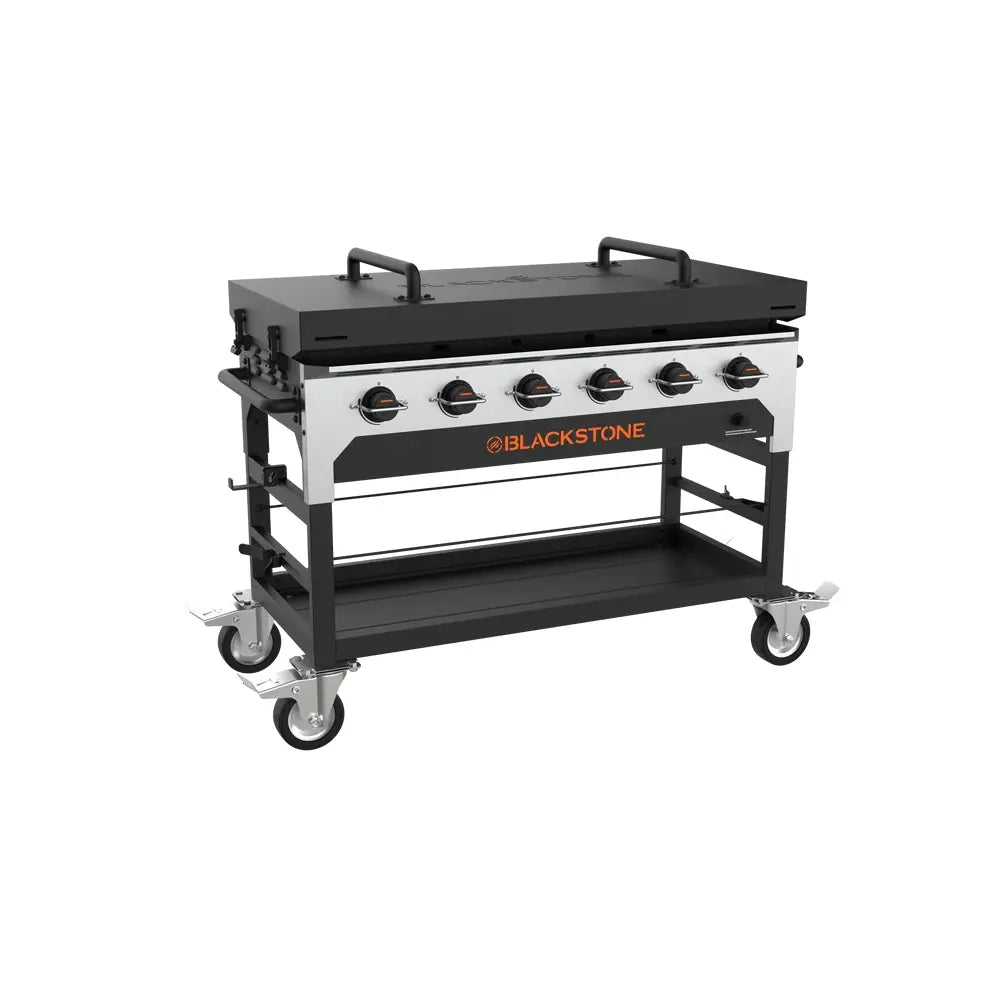 Blackstone 48-Inch Catering Griddle — front view with latched hard cover