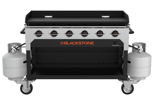 Blackstone 48-Inch Catering Griddle — front view with propane tanks shown, sold separately