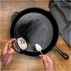 Blackstone Griddle Seasoning and Cast Iron Conditioner — applying conditioner to cast iron