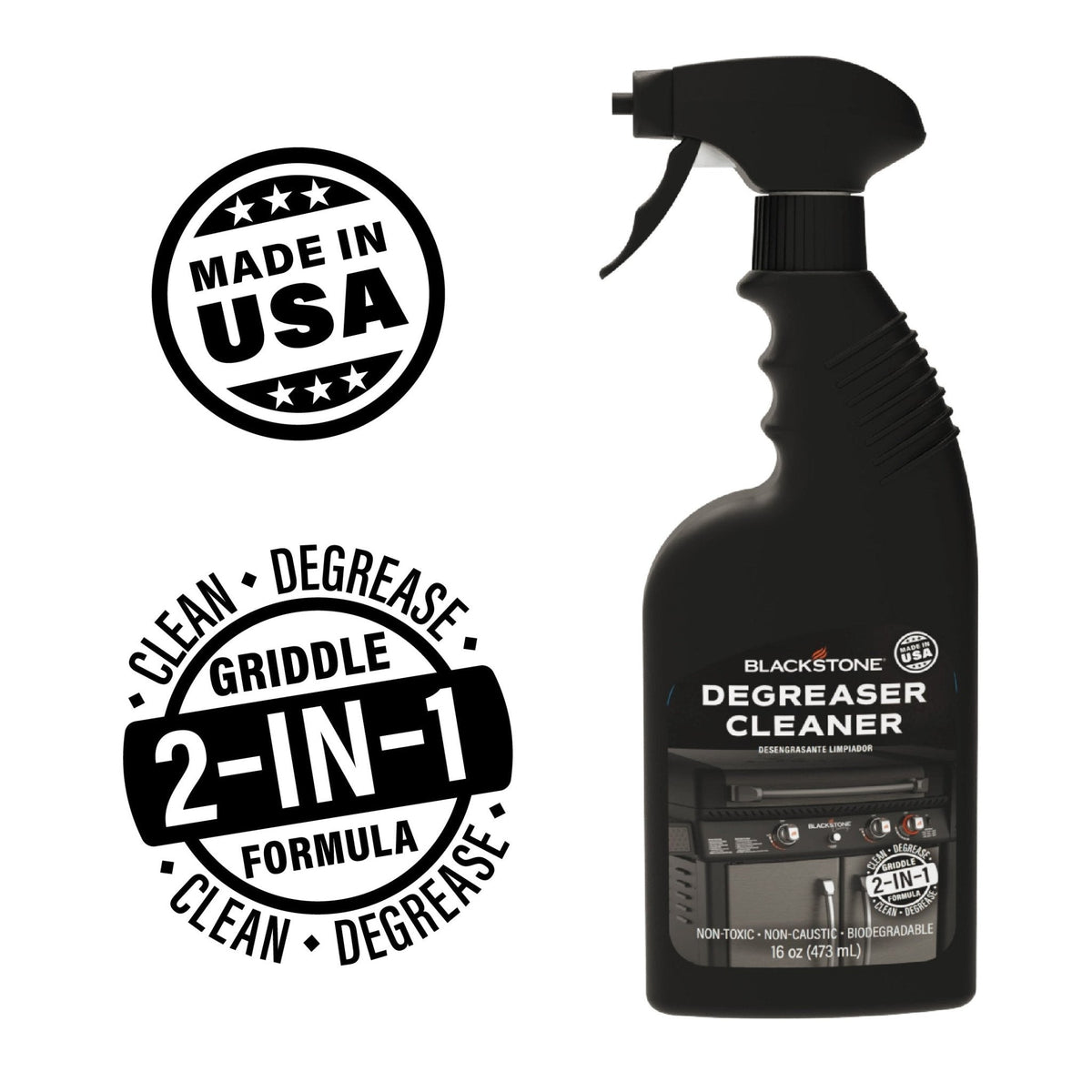 Blackstone Spray Degreaser Cleaner — two-in-one cleaner label details