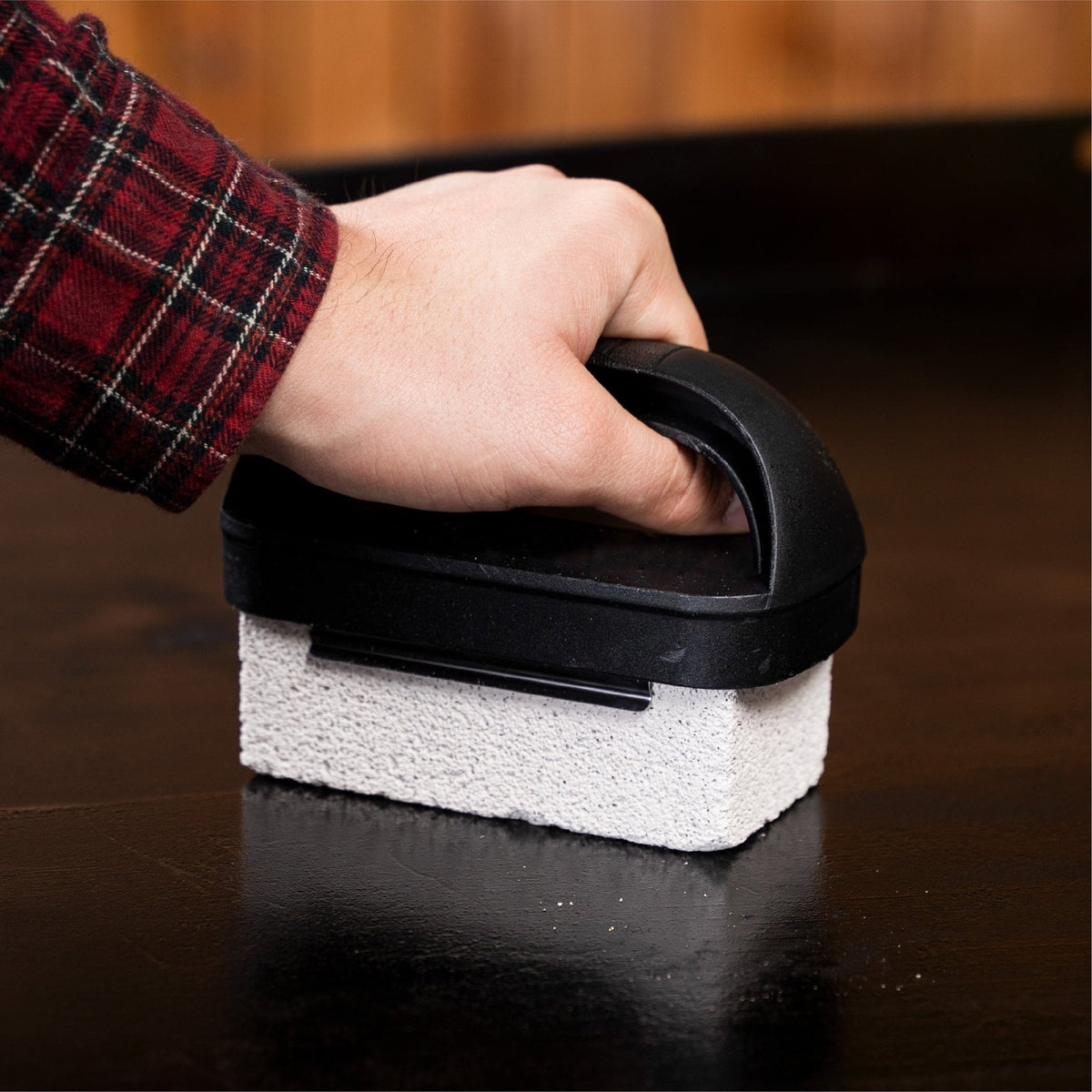 Blackstone Cleaning Kit — griddle brick in use