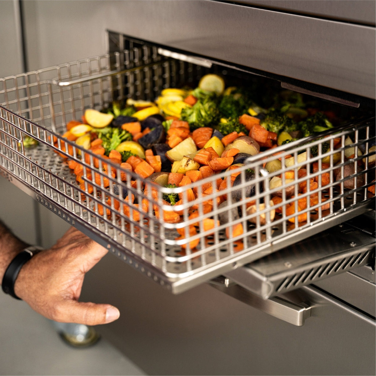 Blackstone Select 36-Inch Griddle with Air Fryer Combo — food in the air fryer basket