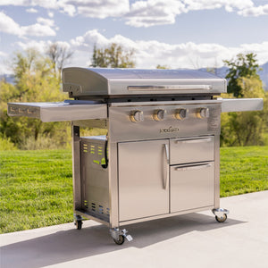 Blackstone Select 36-Inch Griddle with Cabinets — patio setting with hood closed