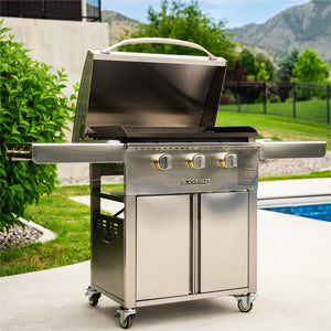 Blackstone Select 28-Inch XL Griddle with Cabinet — poolside patio setting