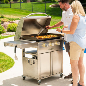 Blackstone Select 28-Inch XL Griddle with Cabinet — cooking at the griddle