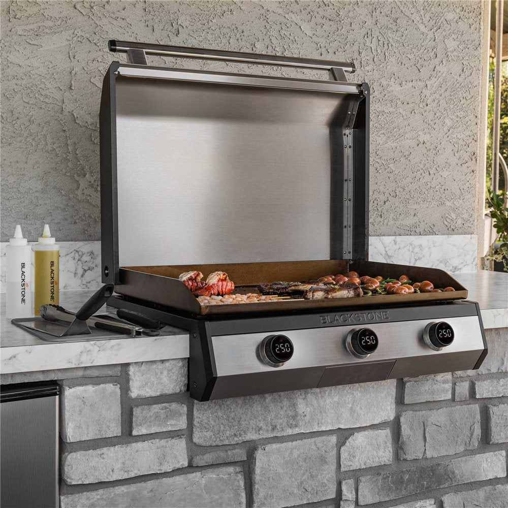 Blackstone 30-Inch Electric Drop-In Griddle — installed cooking station with food on the surface