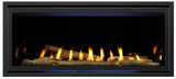 Majestic Jade 42-inch linear gas fireplace with optional front, driftwood and sapphire glass