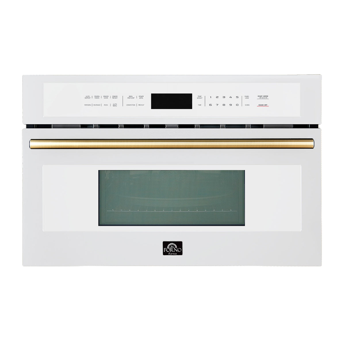 Forno Kitchen Appliance Package FBDL-025-02CAUS – Stainless Steel – microwaves FMWDR3093 30WHT V1 front Brass Handle