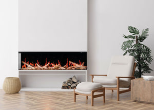 Napoleon Luminex three-sided installation with optional birch logs and black crystals