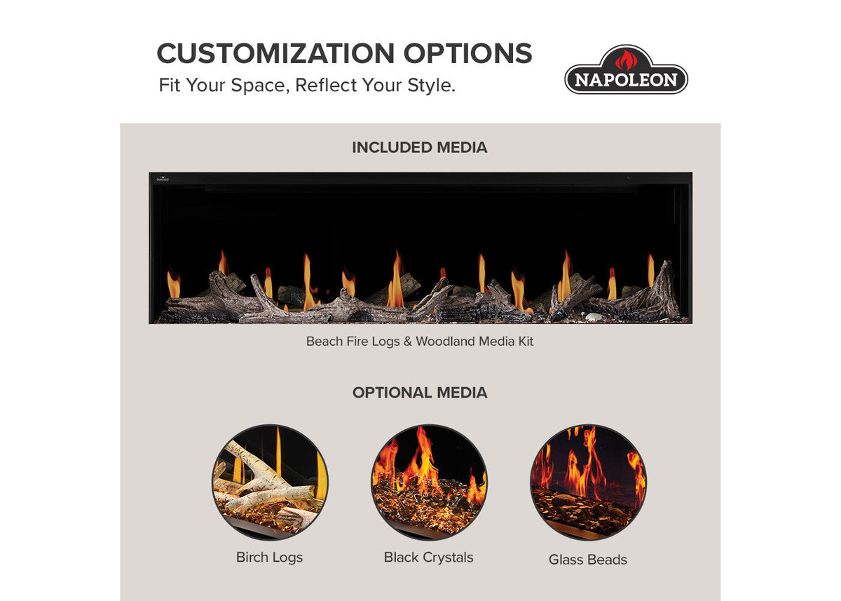 Napoleon Luminex included Beach Fire and Woodland media versus optional media