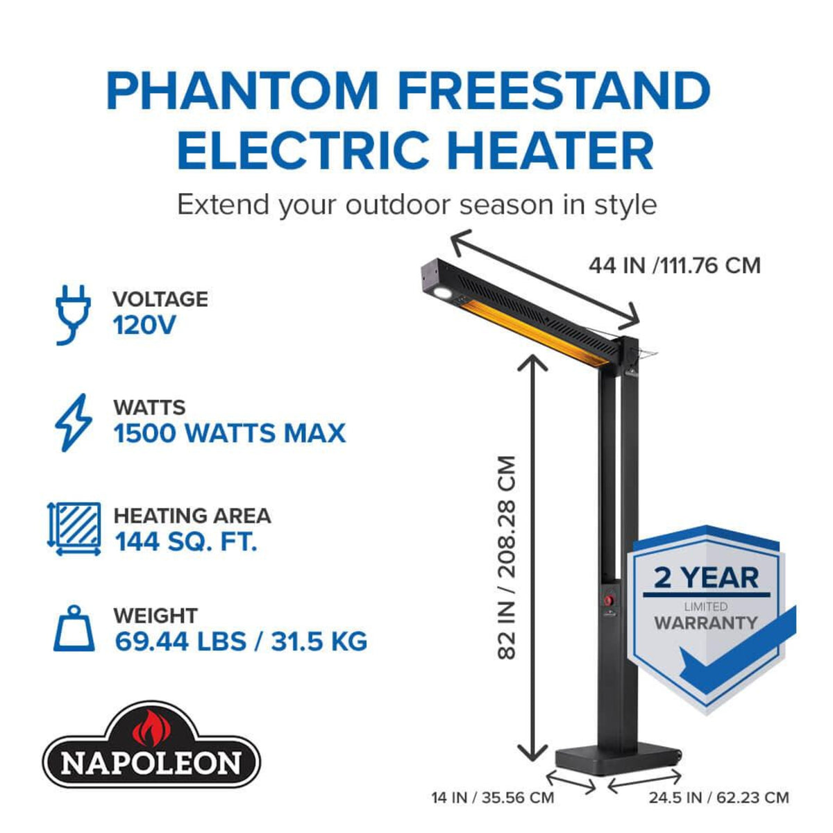 Napoleon NEOFV80IH Phantom Freestanding 1500W Electric Infrared Patio Heater - Detail