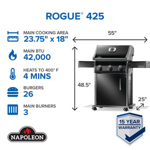 Napoleon Rogue 425 Propane Gas Grill Black R425PK-2 lifestyle view