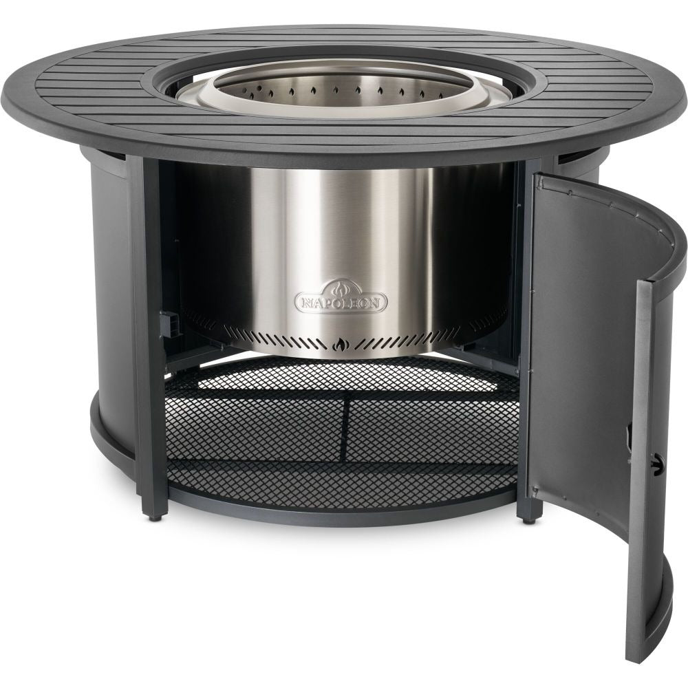 Napoleon table surround access door open; fire pit sold separately