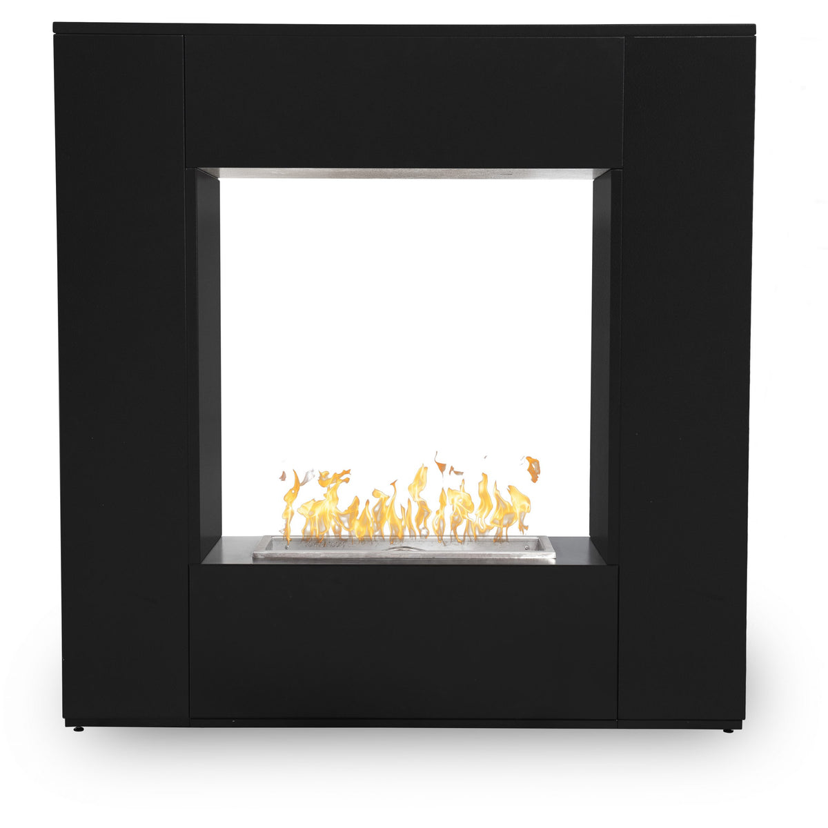 The Outdoor Plus Williams powder coated outdoor gas fireplace shown in black