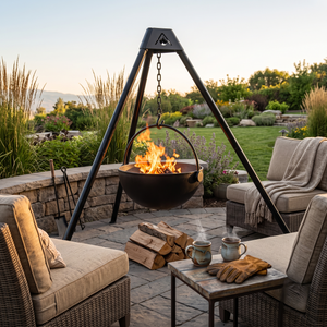 Cowboy Cauldron The Dude 24" Fire Pit & Grill in an outdoor setting