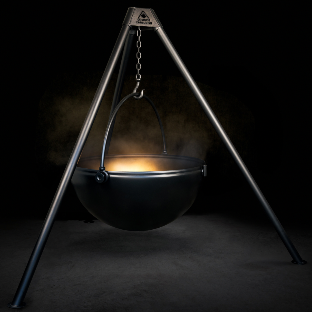 Cowboy Cauldron Wrangler 36" Fire Pit & Grill hanging bowl and tripod